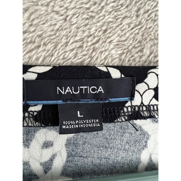 Nautica Mens Navy Blue Rope Lattice Print Long Sleeve Shift Dress Red Hem L - Picture 4 of 9